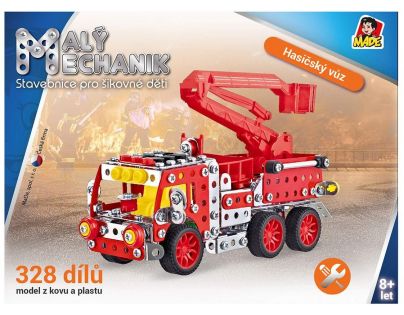 Made Stavebnice Malý mechanik hasičské auto s plošinou 328 ks