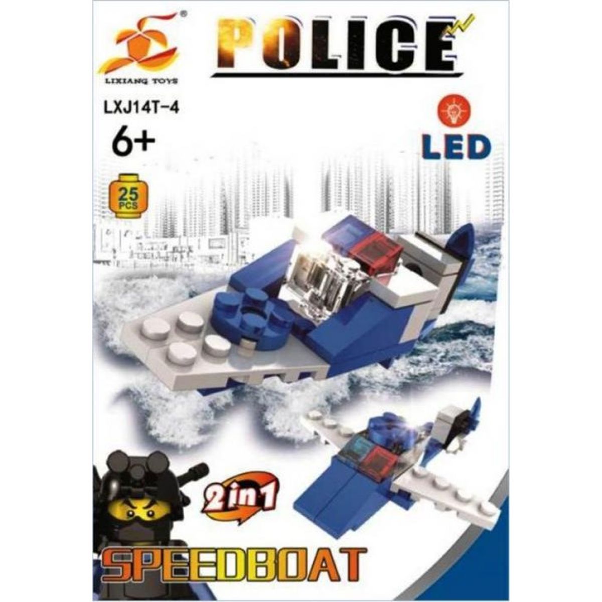 Epee Stavebnice Policie s LED kostkou 2v1 Speedboat 25 dílků