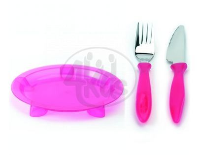 Steady talíř mělký, nůž & vidlička Pink