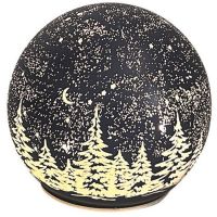 Svítící skleněná koule s motivem krajiny tmavě šedá, o 12 cm, teplá bílá, 10 LED, časovač