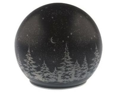 Svítící skleněná koule s motivem krajiny tmavě šedá, o 12 cm, teplá bílá, 10 LED, časovač