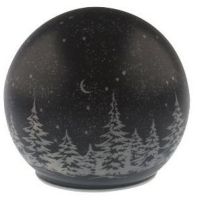 Svítící skleněná koule s motivem krajiny tmavě šedá, o 12 cm, teplá bílá, 10 LED, časovač 2