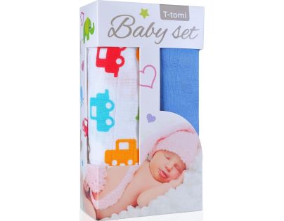 T-tomi Baby set Bambusová BIO osuška auta a Bambusová osuška modrá