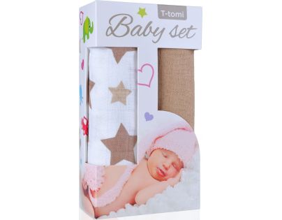 T-tomi Baby set Bambusová BIO osuška béžové hvězdičky a Bambusová osuška béžová