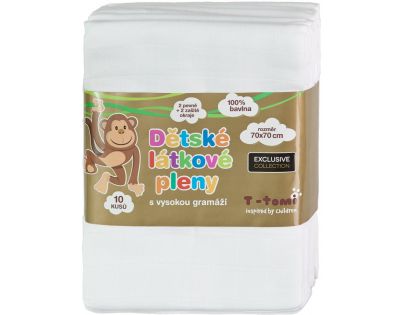 T-tomi Látkové TETRA pleny 70x70, Exclusive Collection, sada 10 ks, bílé