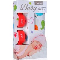 Baby set Bambusová BIO osuška ptáčci a kočárkový kolíček červený Baby set Bambusová BIO osuška ptáčci a kočárkový kolíček červený
