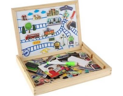 Teddies Tabule oboustranná magnetická s doplňky Veselé vláčky Chuggington