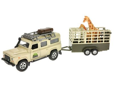 MIKRO 521723 - Auto Land Rover Defender kov 13cm s přívěsem a žirafou na zpětné natažení v krabičce