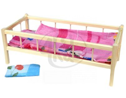 Toy Dřevěná postýlka s peřinkou, polštářem a podložkou Velká