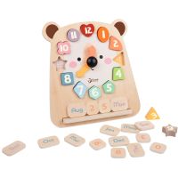 Teddies Hodiny medvěd výukové vkládačka dřevěné v krabici 26x29x5cm 24m+ 2