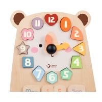 Teddies Hodiny medvěd výukové vkládačka dřevěné v krabici 26x29x5cm 24m+ 4