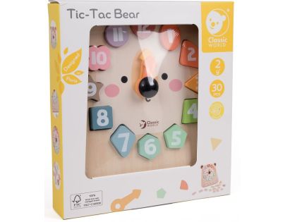 Teddies Hodiny medvěd výukové vkládačka dřevěné v krabici 26x29x5cm 24m+
