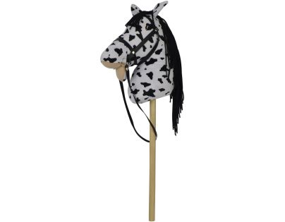 Teddies Kůň na tyči plyš 70cm na baterie se zvukem bílo-černý (Appaloosa) v sáčku