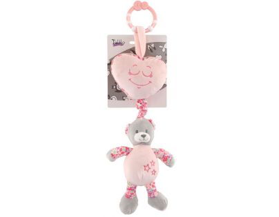 Teddies Medvěd se srdíčkem plyš se závěsem na postýlku 34 cm růžový