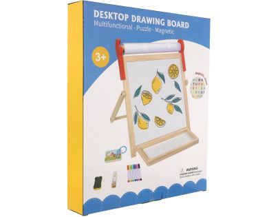 Teddies Tabule oboustranná magnetická dřevo černá-bílá 33x33cm s rolí papíru s doplňky v krabici 37x43cm
