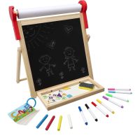 Teddies Tabule oboustranná magnetická dřevo černá-bílá 33x33cm s rolí papíru s doplňky v krabici 37x43cm