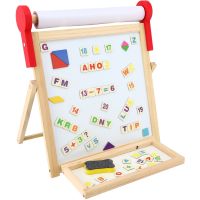 Teddies Tabule oboustranná magnetická dřevo černá-bílá 33x33cm s rolí papíru s doplňky v krabici 37x43cm 2
