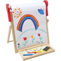 Teddies Tabule oboustranná magnetická dřevo černá-bílá 33x33cm s rolí papíru s doplňky v krabici 37x43cm 3