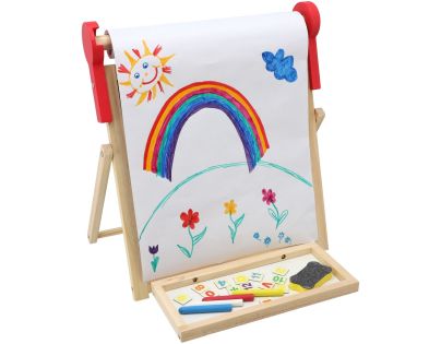 Teddies Tabule oboustranná magnetická dřevo černá-bílá 33x33cm s rolí papíru s doplňky v krabici 37x43cm
