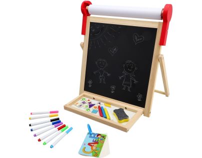 Teddies Tabule oboustranná magnetická dřevo černá-bílá 33x33cm s rolí papíru s doplňky v krabici 37x43cm