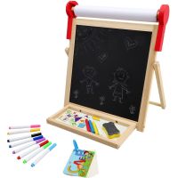 Teddies Tabule oboustranná magnetická dřevo černá-bílá 33x33cm s rolí papíru s doplňky v krabici 37x43cm 4