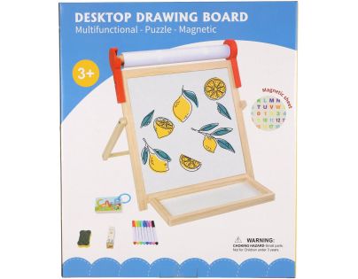 Teddies Tabule oboustranná magnetická dřevo černá-bílá 33x33cm s rolí papíru s doplňky v krabici 37x43cm