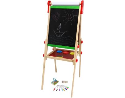 Teddies Tabule oboustranná magnetická dřevo černá-bílá 35x43cm s rolí papíru s doplňky v krabici 40x61cm