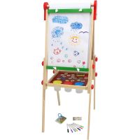 Teddies Tabule oboustranná magnetická dřevo černá-bílá 35x43cm s rolí papíru s doplňky v krabici 40x61cm 3