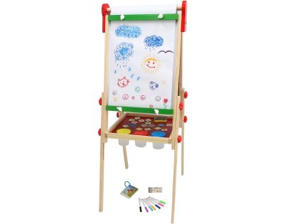 Teddies Tabule oboustranná magnetická dřevo černá-bílá 35x43cm s rolí papíru s doplňky v krabici 40x61cm