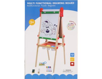 Teddies Tabule oboustranná magnetická dřevo černá-bílá 35x43cm s rolí papíru s doplňky v krabici 40x61cm