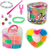 Teddies Udělej si svůj náramek - gumičky 2700ks + náčiní v plastové krabičce tvar srdce 16x13cm