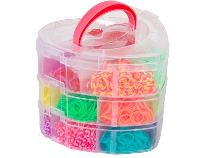 Teddies Udělej si svůj náramek - gumičky 2700ks + náčiní v plastové krabičce tvar srdce 16x13cm