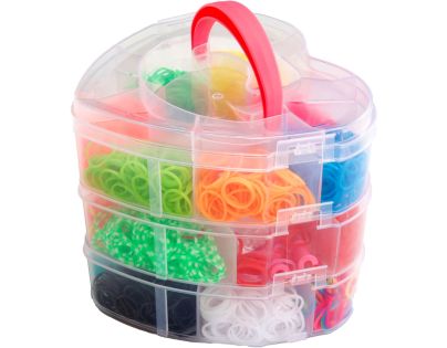 Teddies Udělej si svůj náramek - gumičky 2700ks + náčiní v plastové krabičce tvar srdce 16x13cm
