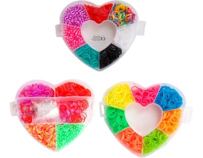 Teddies Udělej si svůj náramek - gumičky 2700ks + náčiní v plastové krabičce tvar srdce 16x13cm