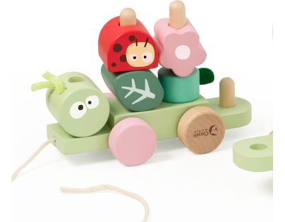 Teddies Vlak + 2 vagóny jungle dřevo tahací stavebnice 27 dílků v krabici 38x12x8cm 12m+