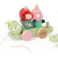 Teddies Vlak + 2 vagóny jungle dřevo tahací stavebnice 27 dílků v krabici 38x12x8cm 12m+ 4