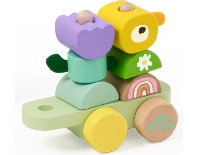 Teddies Vlak + 2 vagóny jungle dřevo tahací stavebnice 27 dílků v krabici 38x12x8cm 12m+