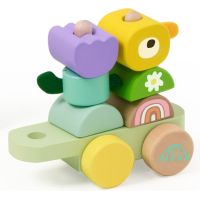 Teddies Vlak + 2 vagóny jungle dřevo tahací stavebnice 27 dílků v krabici 38x12x8cm 12m+ 5