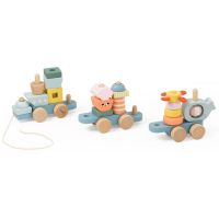 Teddies Vlak + 2 vagóny oceán dřevo tahací stavebnice 28 dílků v krabici 38x12x8cm 12m+ 3