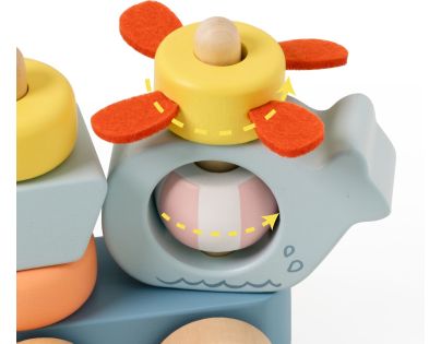 Teddies Vlak + 2 vagóny oceán dřevo tahací stavebnice 28 dílků v krabici 38x12x8cm 12m+