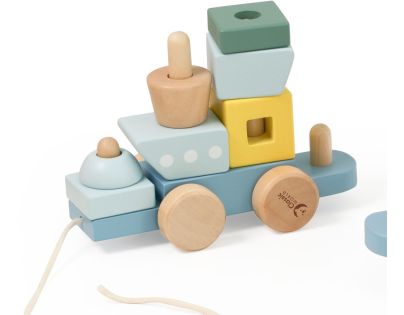 Teddies Vlak + 2 vagóny oceán dřevo tahací stavebnice 28 dílků v krabici 38x12x8cm 12m+