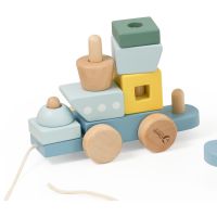 Teddies Vlak + 2 vagóny oceán dřevo tahací stavebnice 28 dílků v krabici 38x12x8cm 12m+ 5