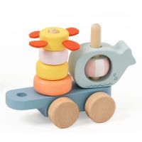 Teddies Vlak + 2 vagóny oceán dřevo tahací stavebnice 28 dílků v krabici 38x12x8cm 12m+ 6