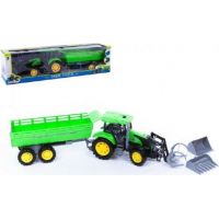 Zelený traktor s přívěsem a radlicí 3
