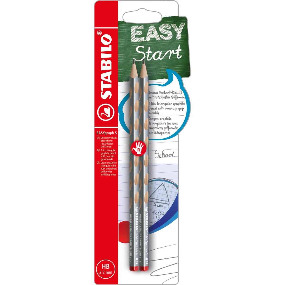 Tenká ergonomická grafitová tužka HB pro praváky STABILO EASYgraph S Metallic stříbrná 2 ks