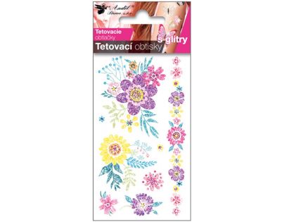 Anděl Tetovací obtisky s glitry 10,5 x 6 cm květiny