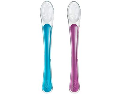 Tommee Tippee Explora Lžičky pro nejmenší silikonové 2ks fialová-tyrkysová