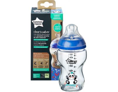 Tommee Tippee Kojenecká láhev C2N 250ml skleněná potisk Blue