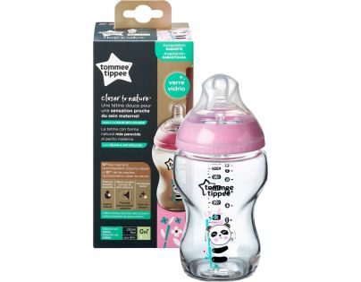 Tommee Tippee Kojenecká láhev C2N 250 ml skleněná potisk Pink