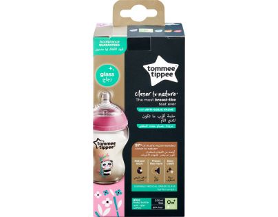 Tommee Tippee Kojenecká láhev C2N 250 ml skleněná potisk Pink